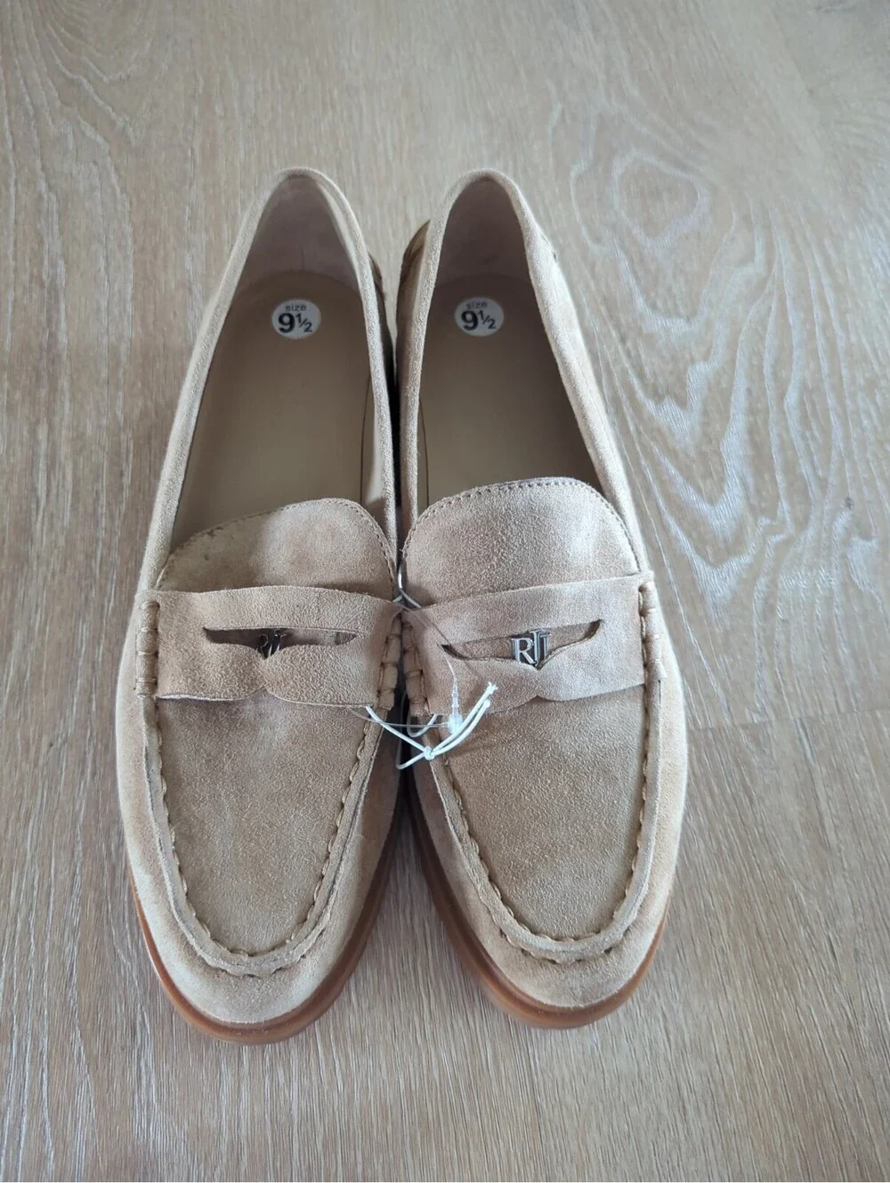 Ralph Lauren Italy 9.5 Tan Suede Leather Penny Loafer Flat Slip on New